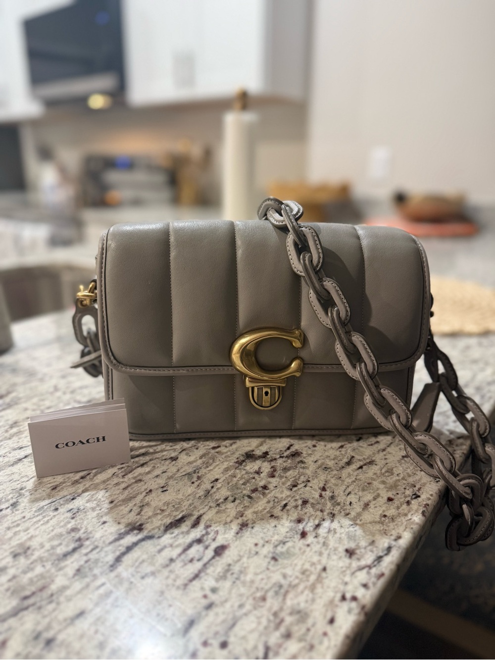 Coach Quilted Crossbody Bag in Dove Grey with Gold Hardware